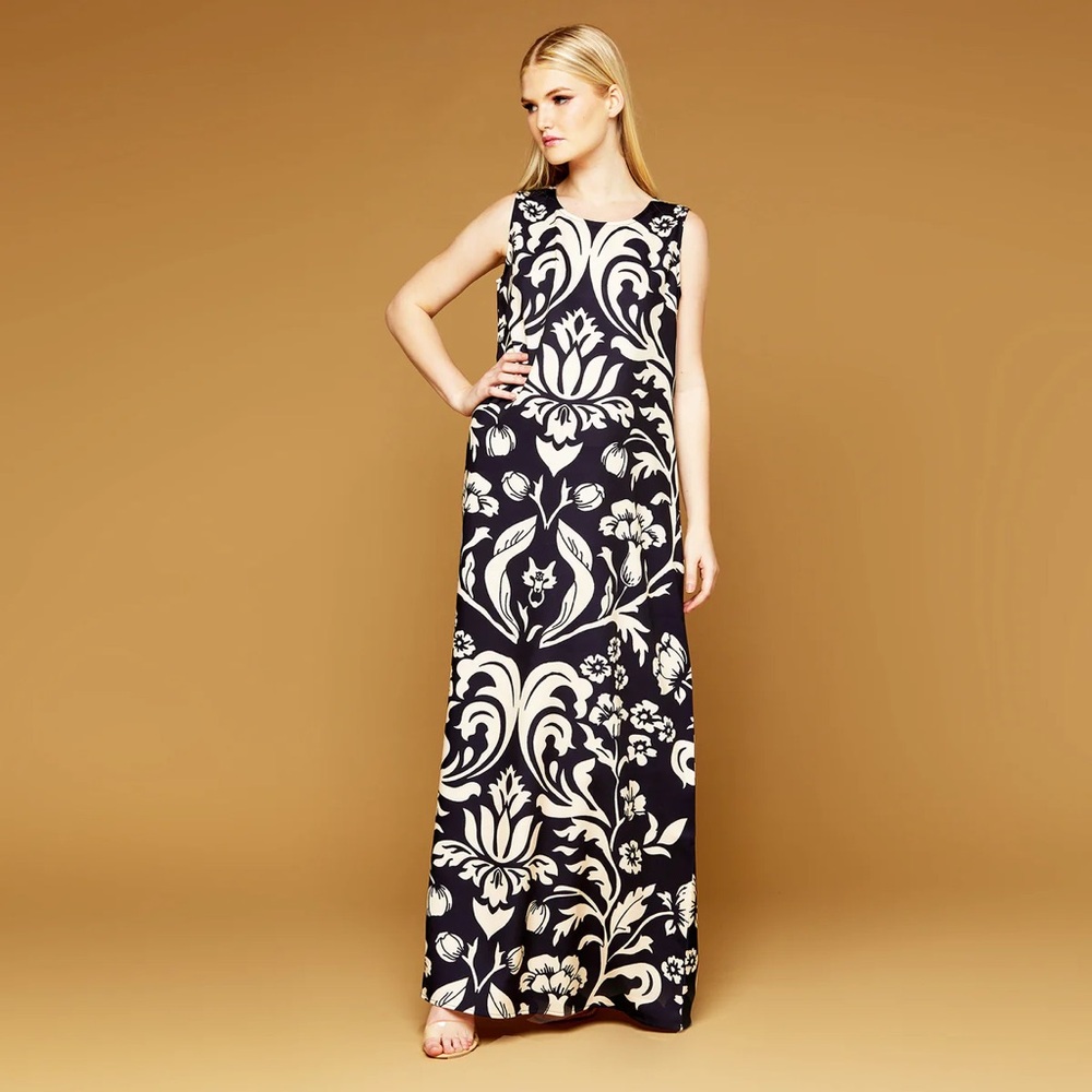 MME.Mink FLEUR Garden Dress Maxi Gown Black white Noir Size Small S